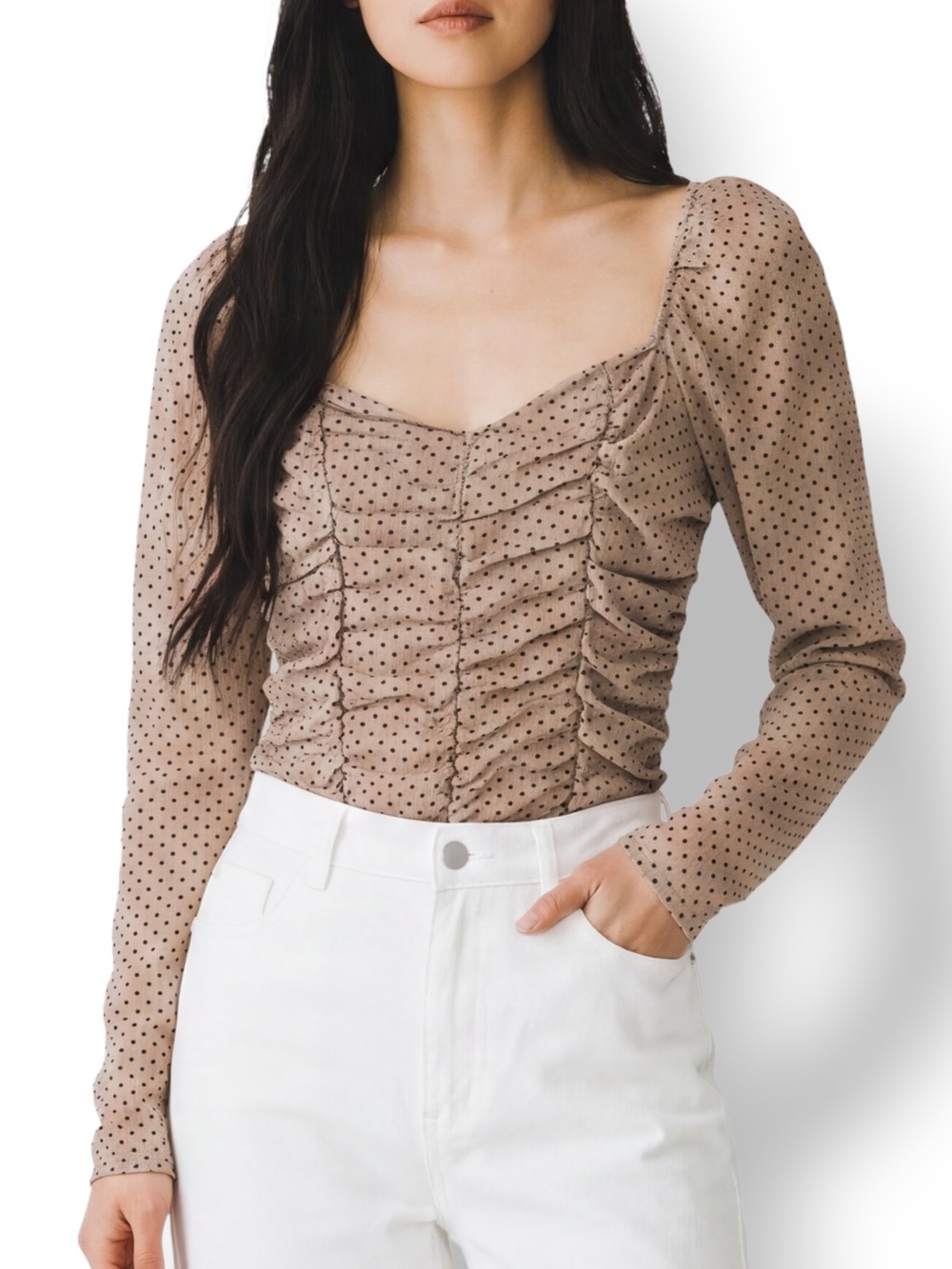 4/$20 Missguided Polka Dot Mesh Ruffle Bodysuit Puff Sleeve US 4